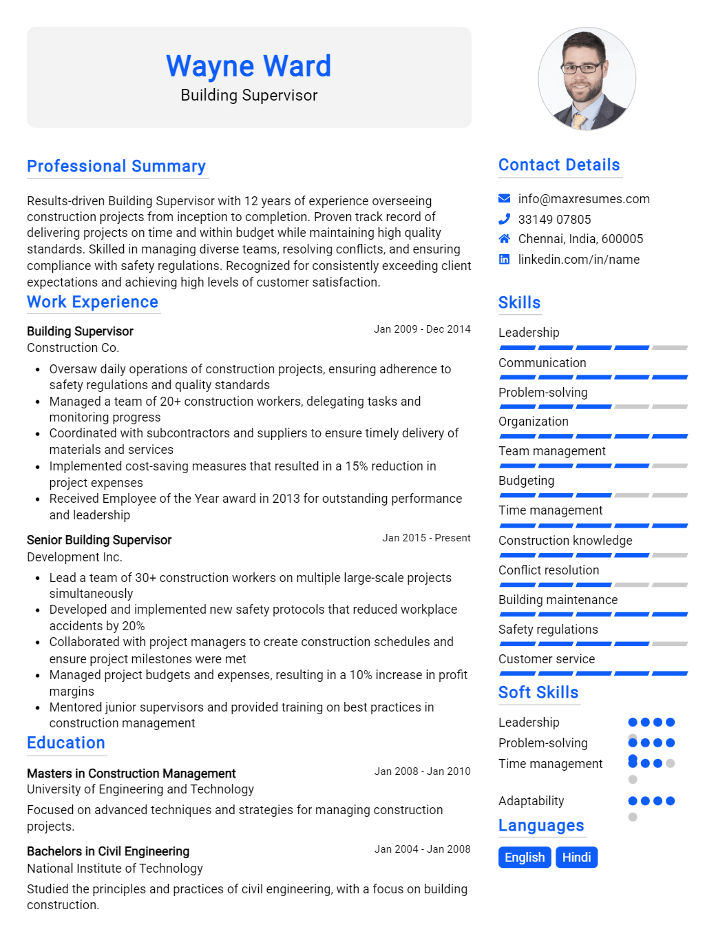 building-supervisor-resume-sample