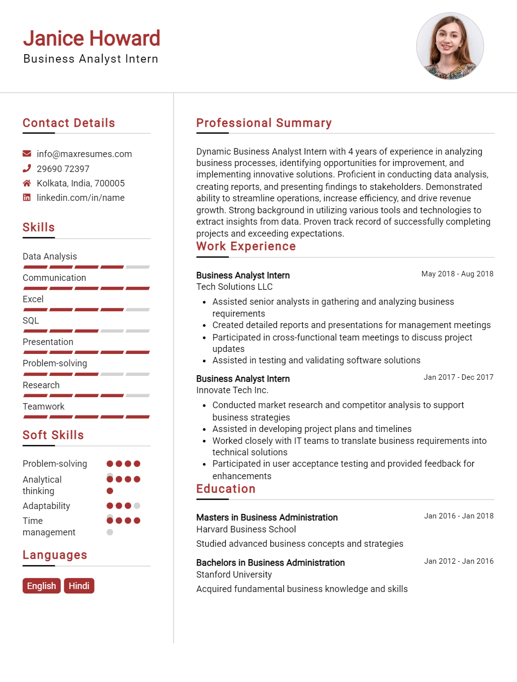 business-analyst-intern-resume-sample