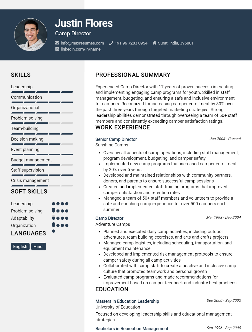 camp-director-resume-sample