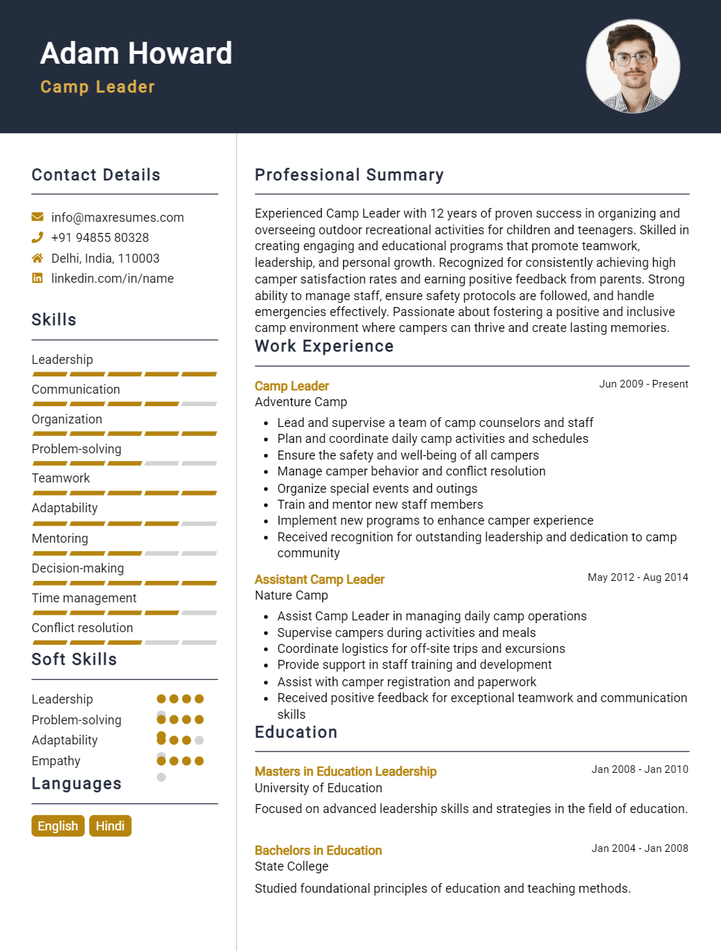 camp-leader-resume-sample
