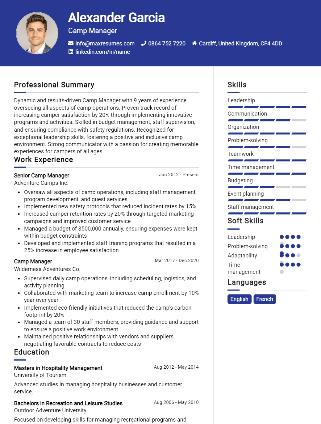 camp-manager-resume-sample
