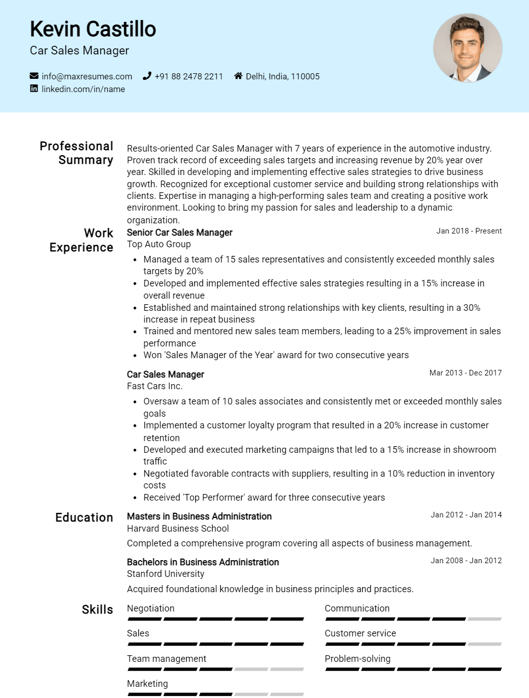 car-sales-manager-resume-sample