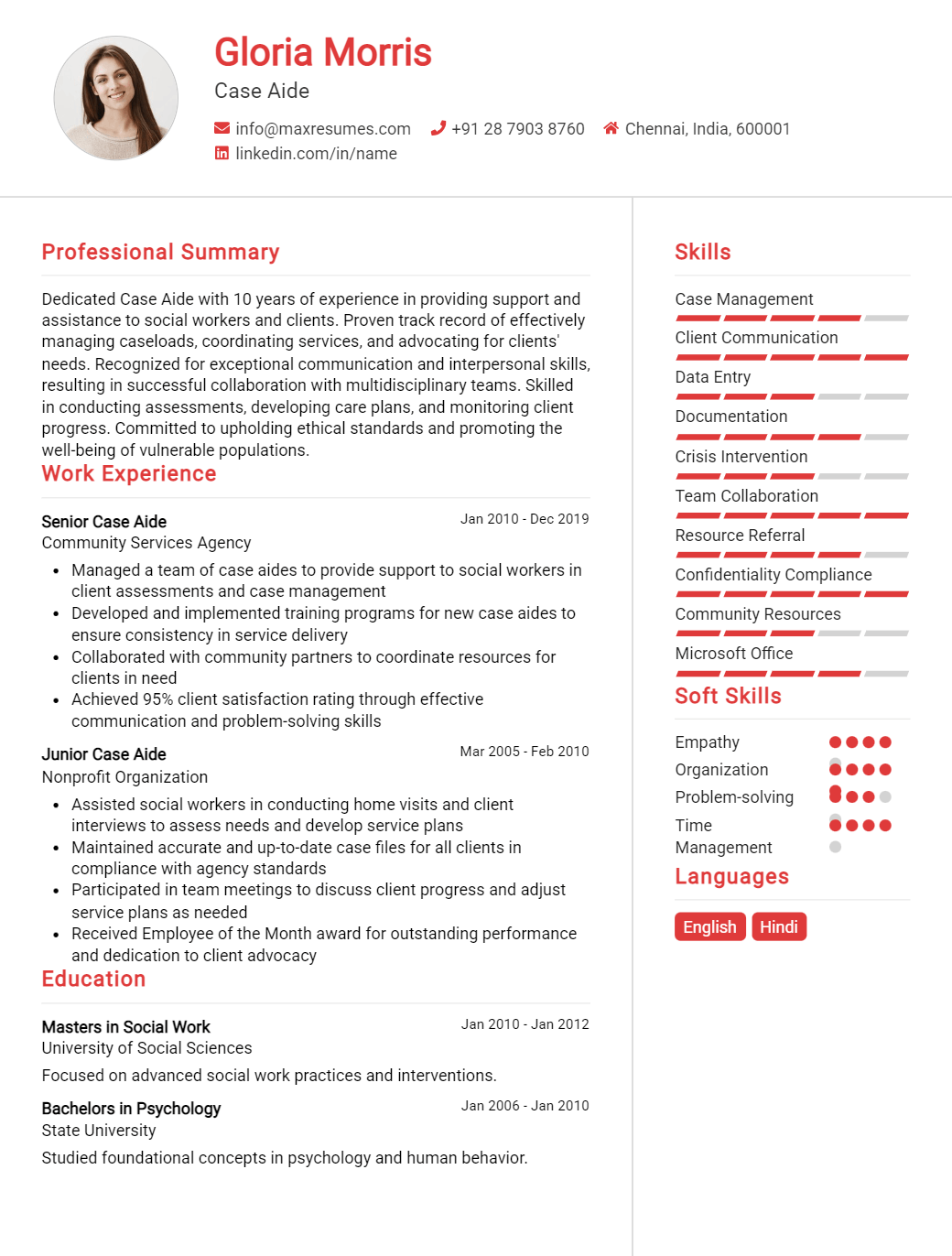 case-aide-resume-sample