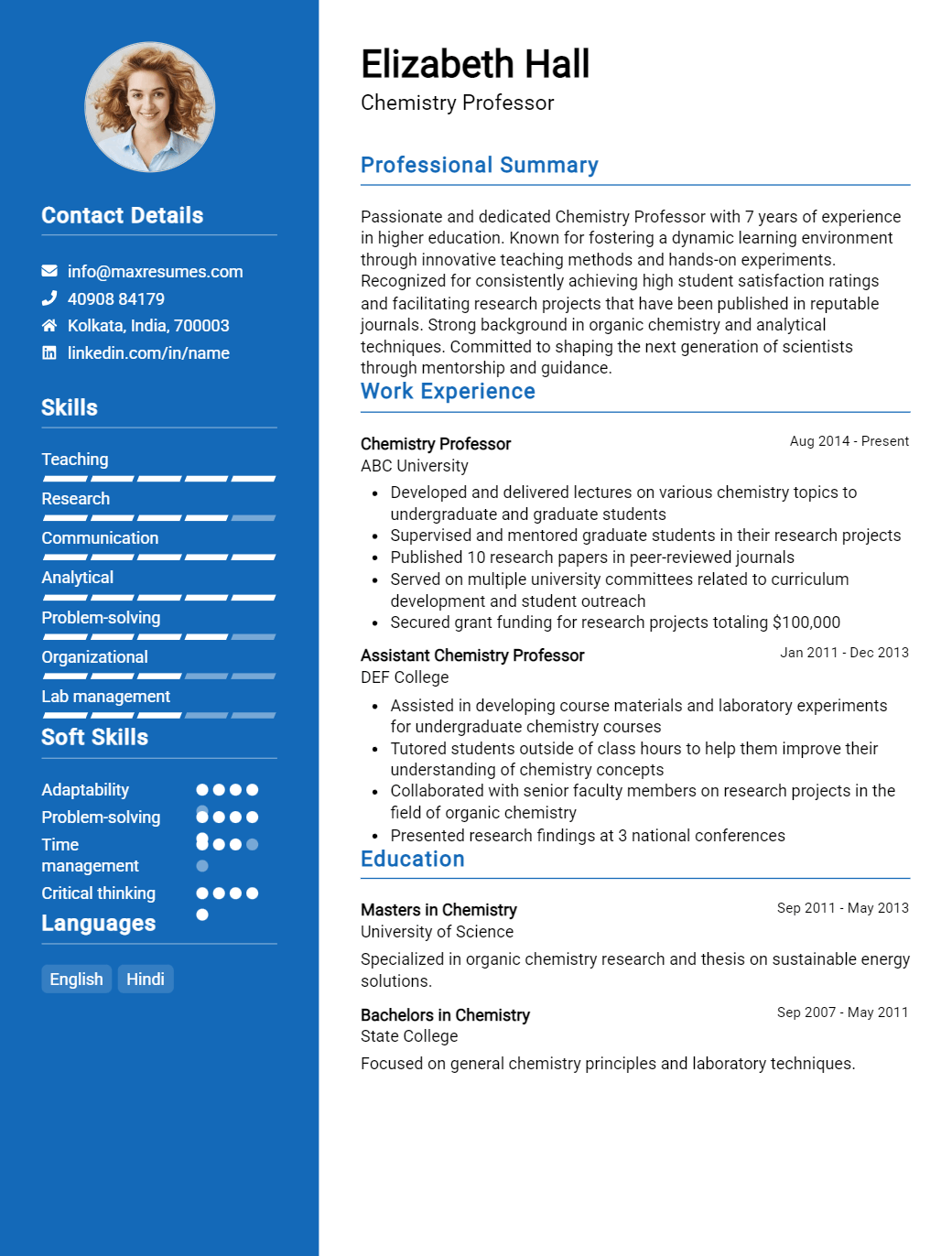 chemistry-professor-resume-sample