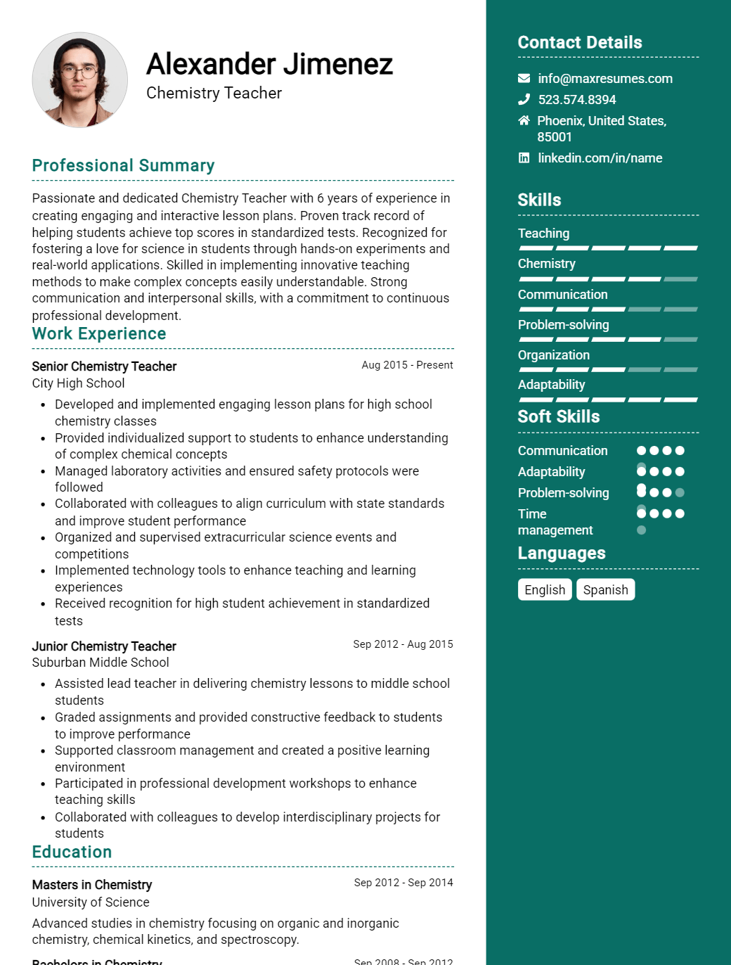 chemistry-teacher-resume-sample
