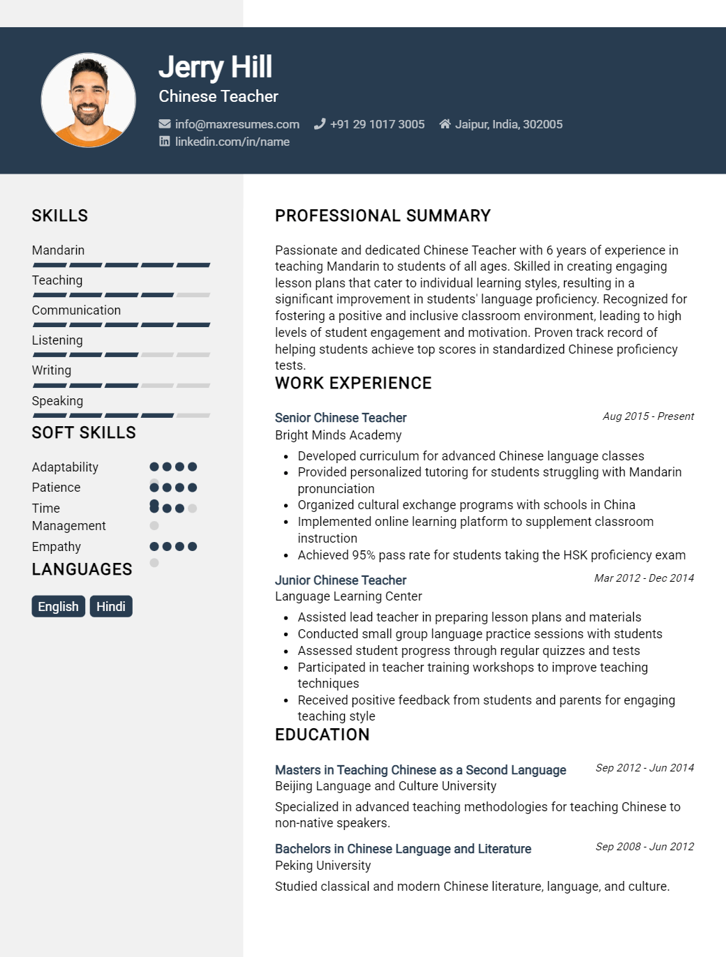 chinese-teacher-resume-sample