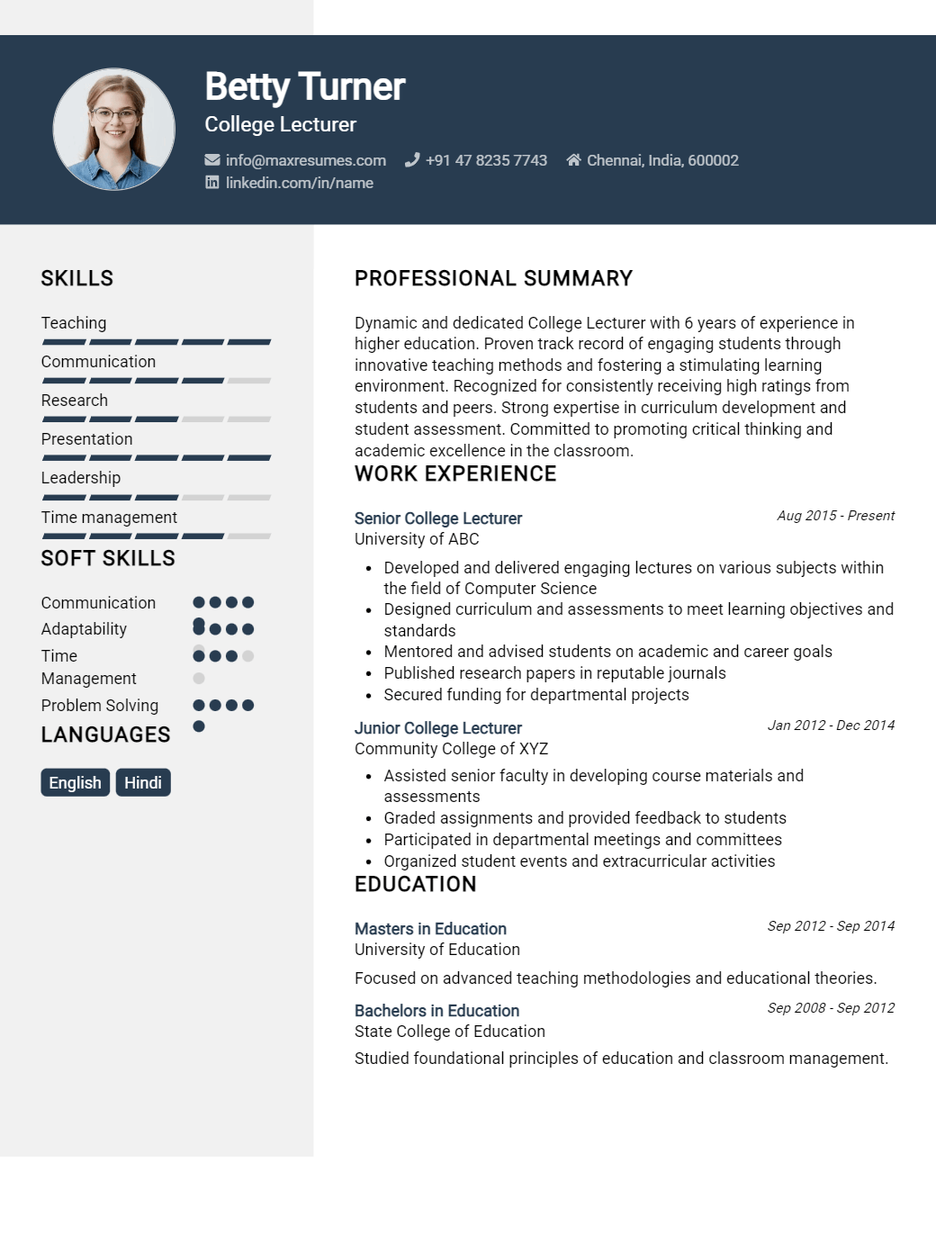 college-lecturer-resume-sample