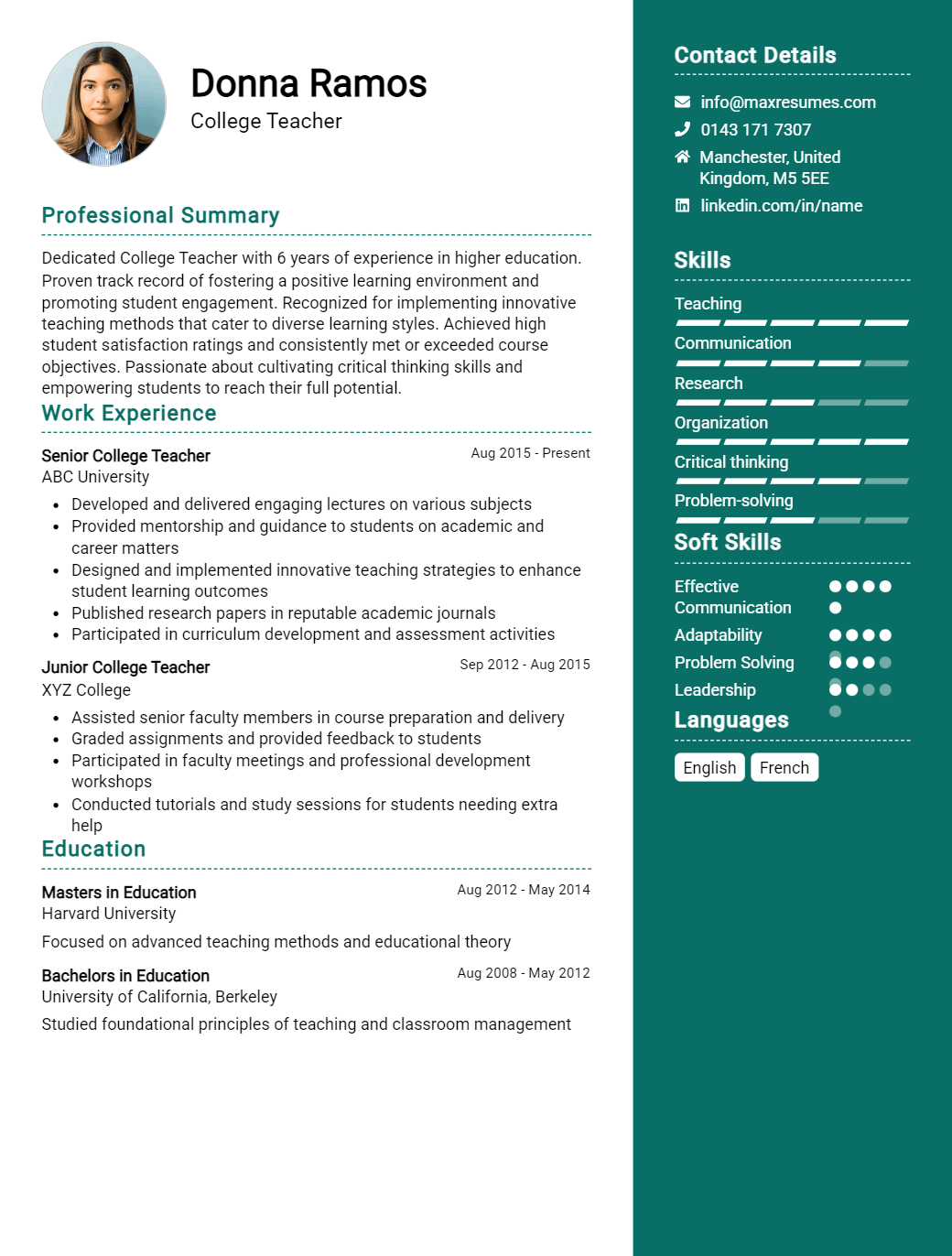 college-teacher-resume-sample