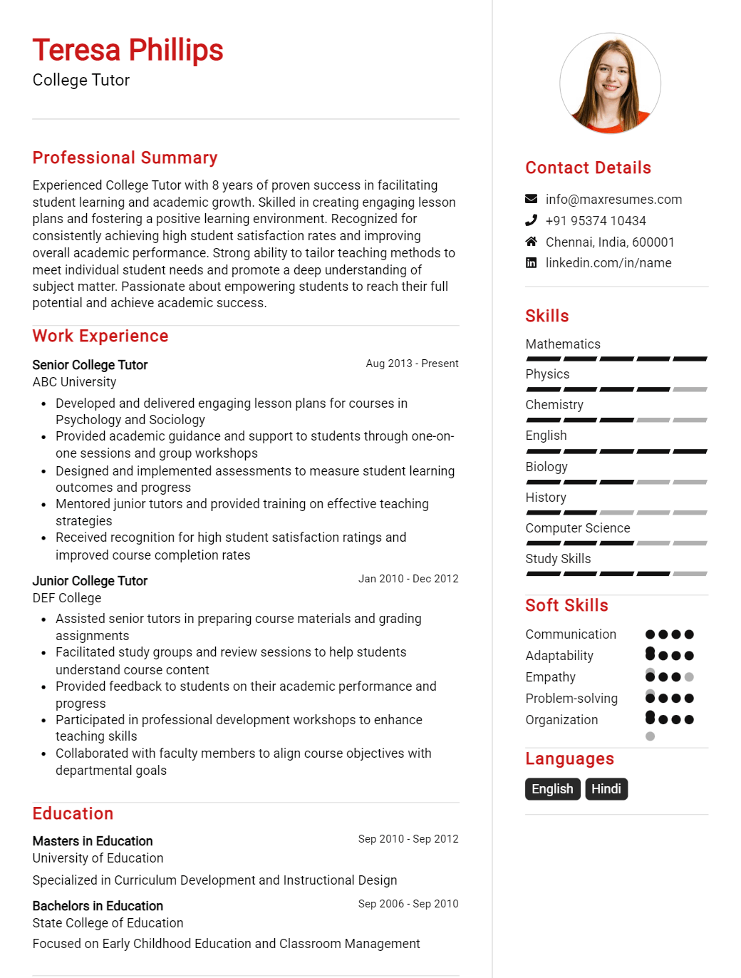 college-tutor-resume-sample