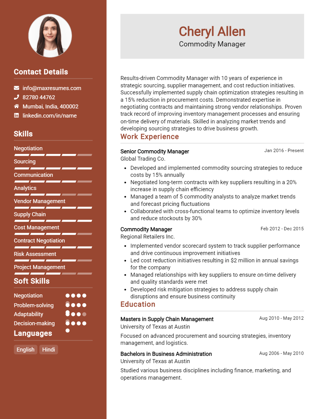 commodity-manager-resume-sample