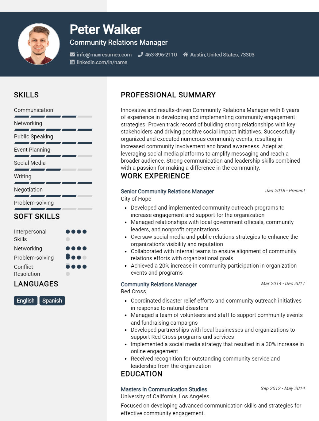 community-relations-manager-resume-sample