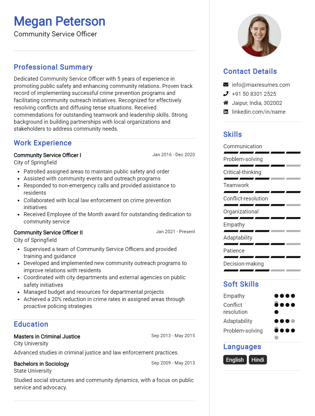 community-service-officer-resume-sample