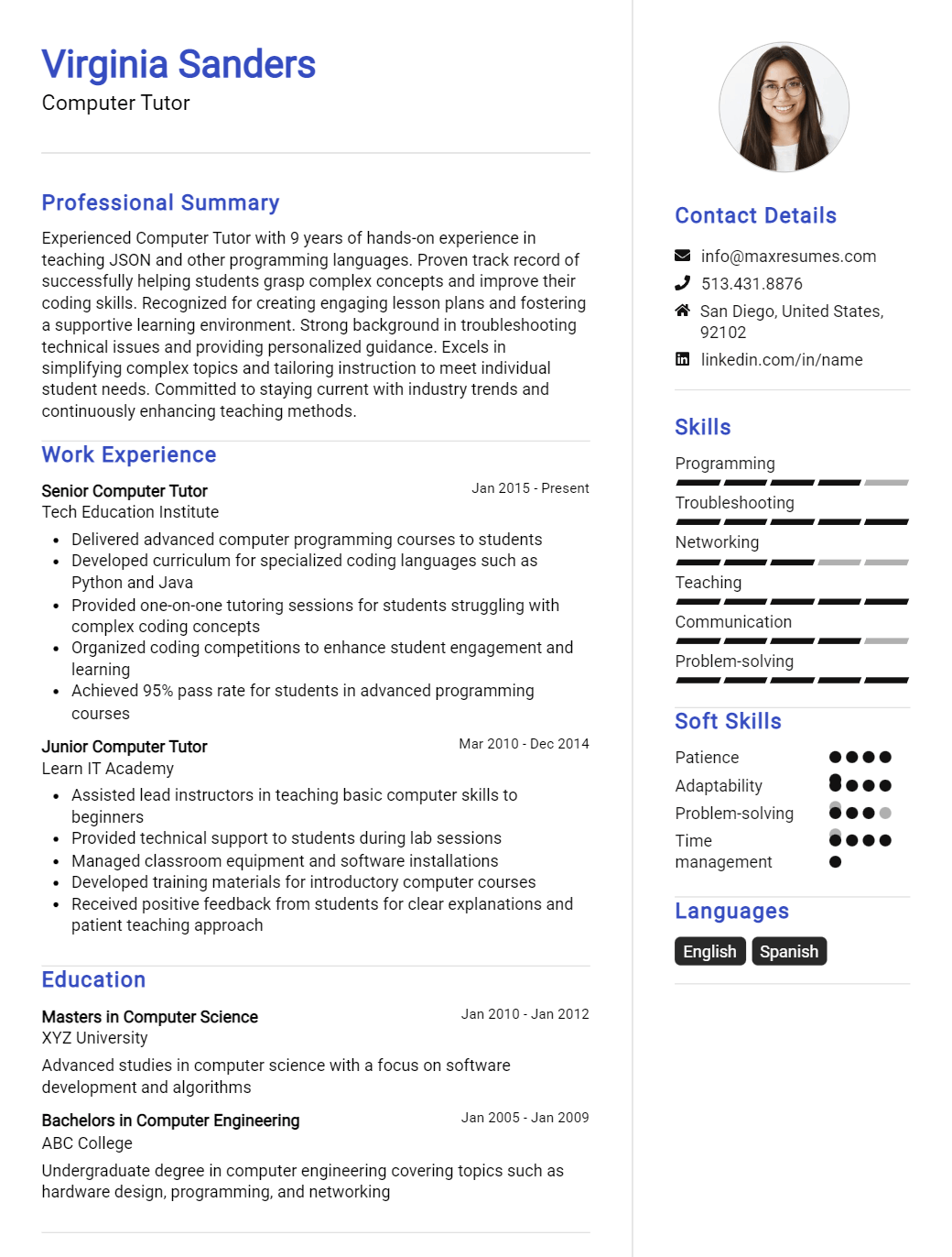 computer-tutor-resume-sample