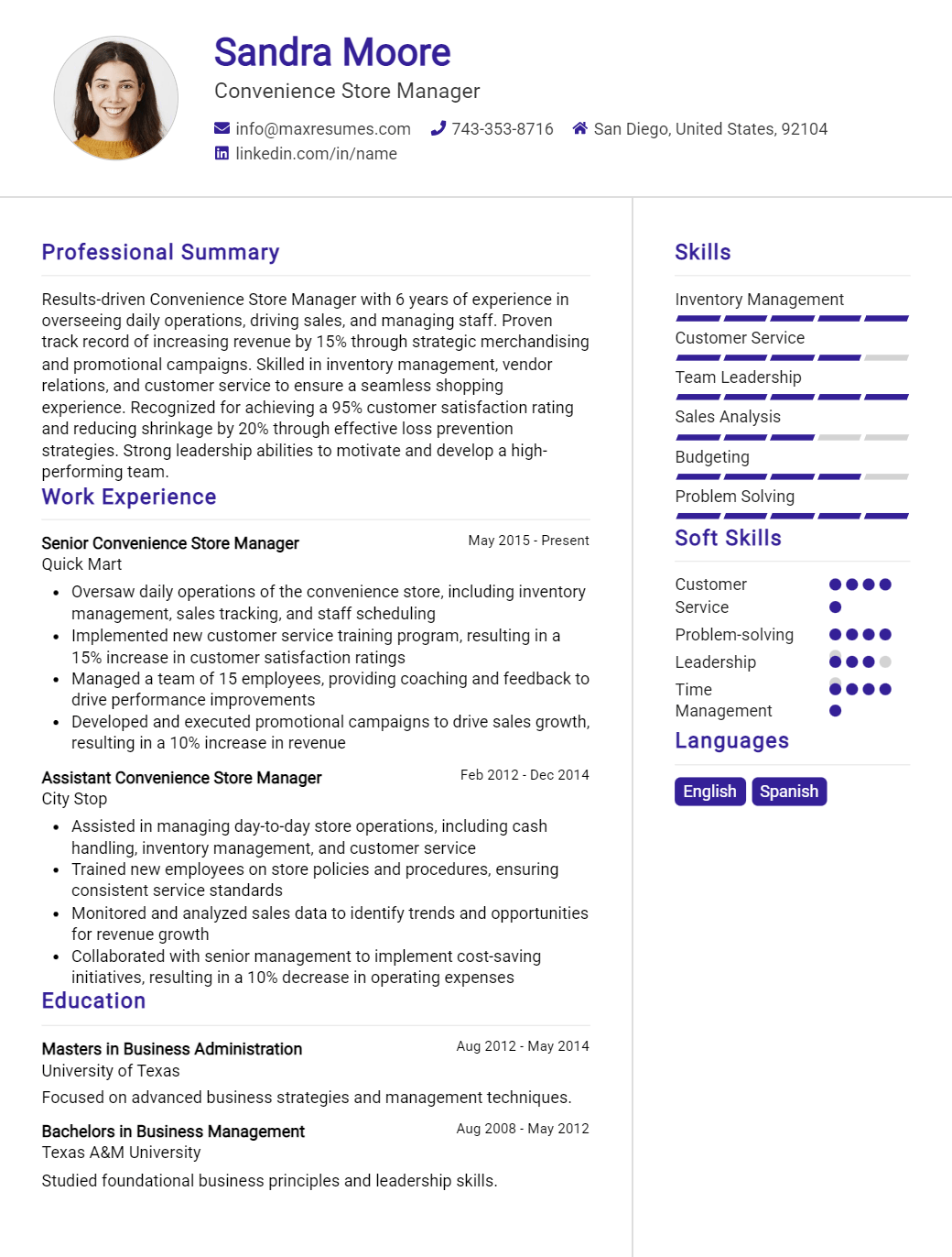 convenience-store-manager-resume-sample