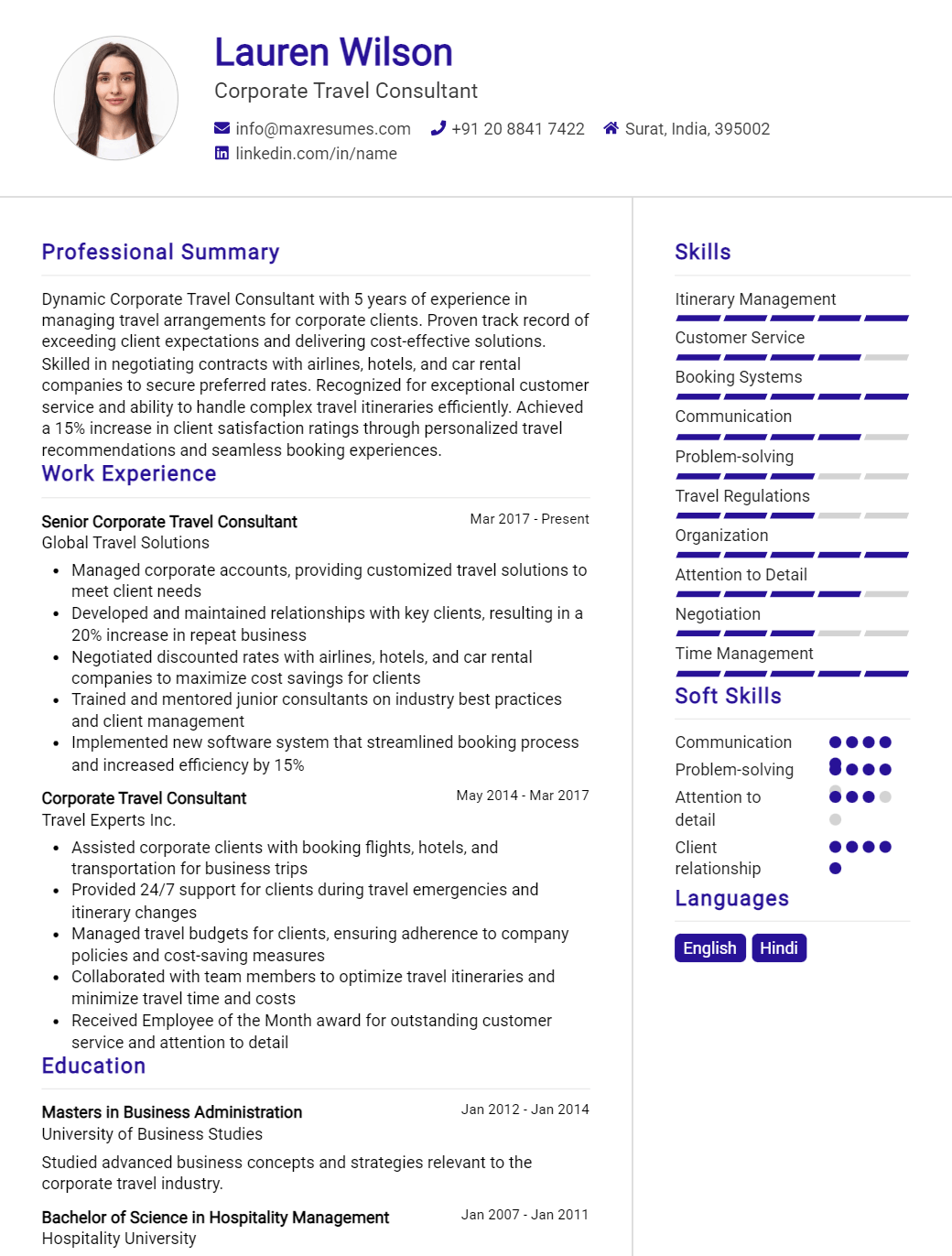 corporate-travel-consultant-resume-sample