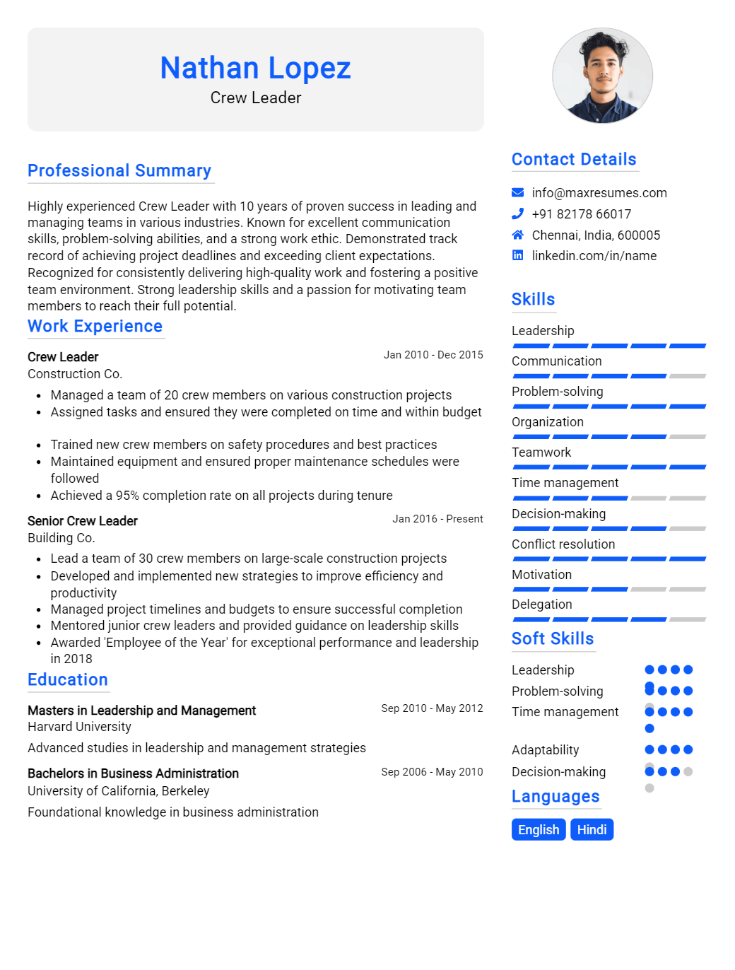 crew-leader-resume-sample