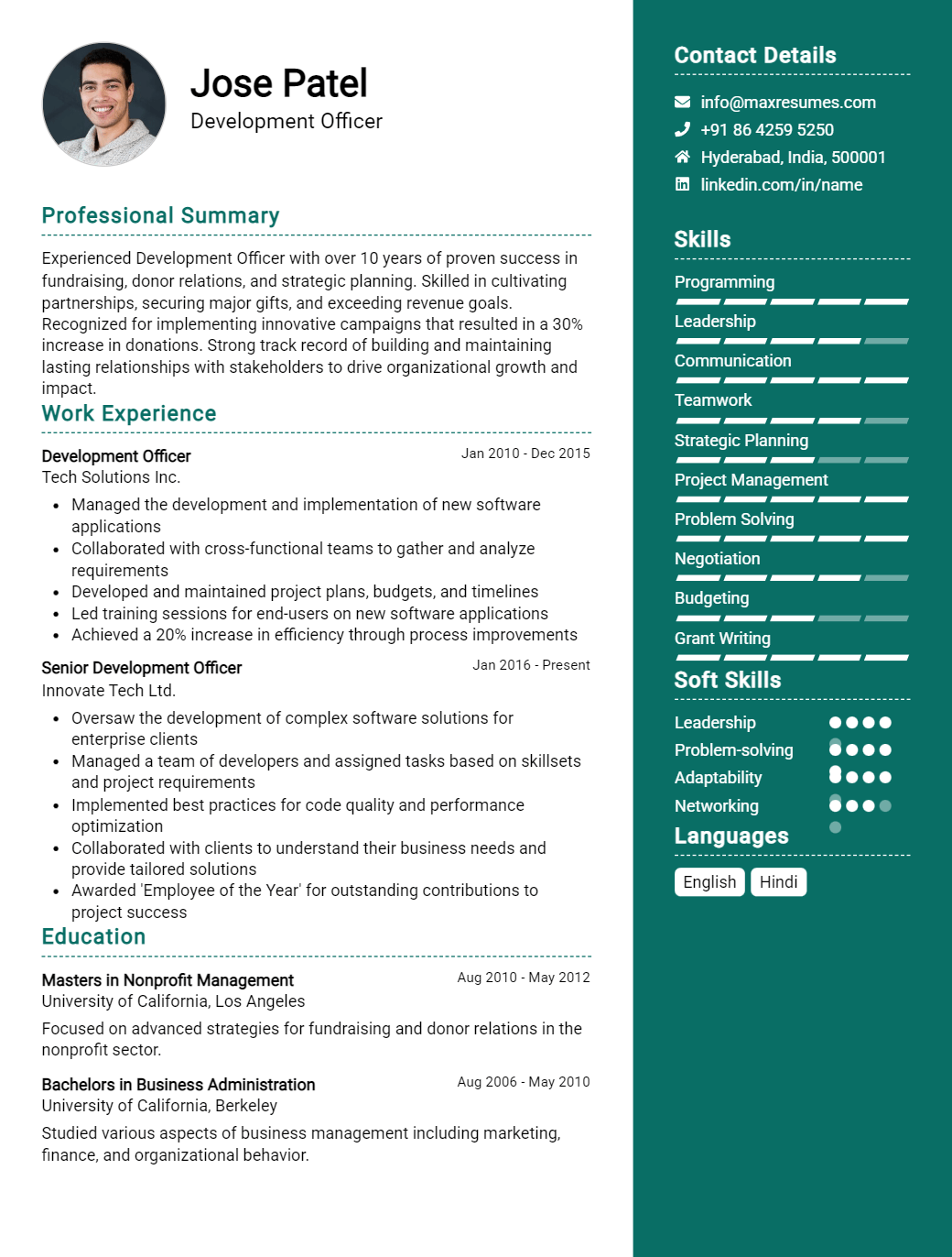 development-officer-resume-sample