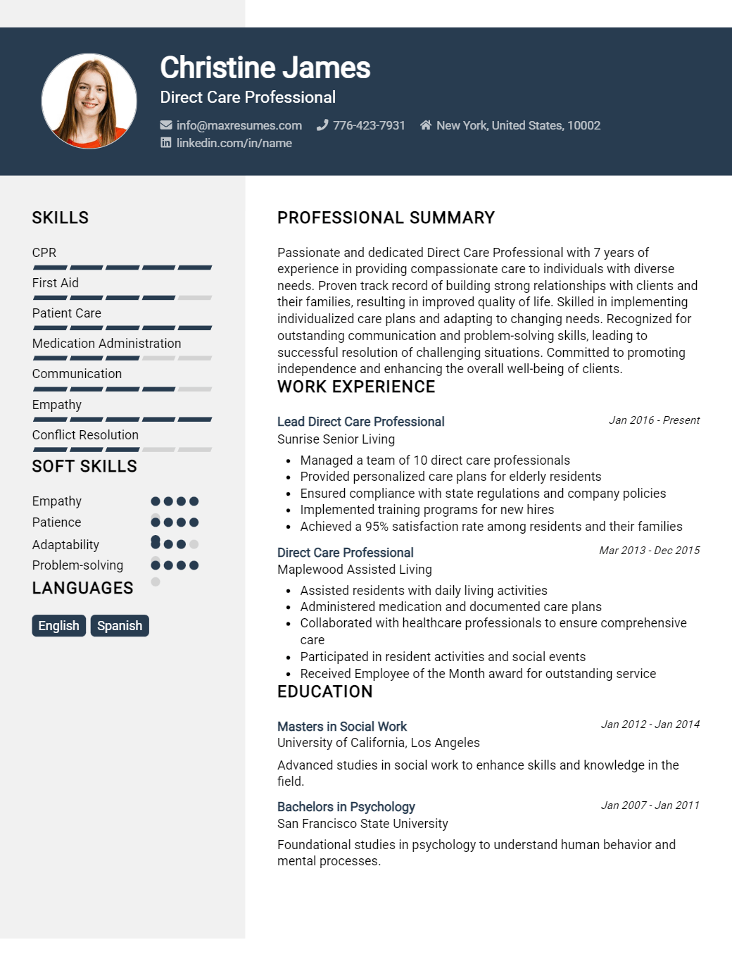 direct-care-professional-resume-sample