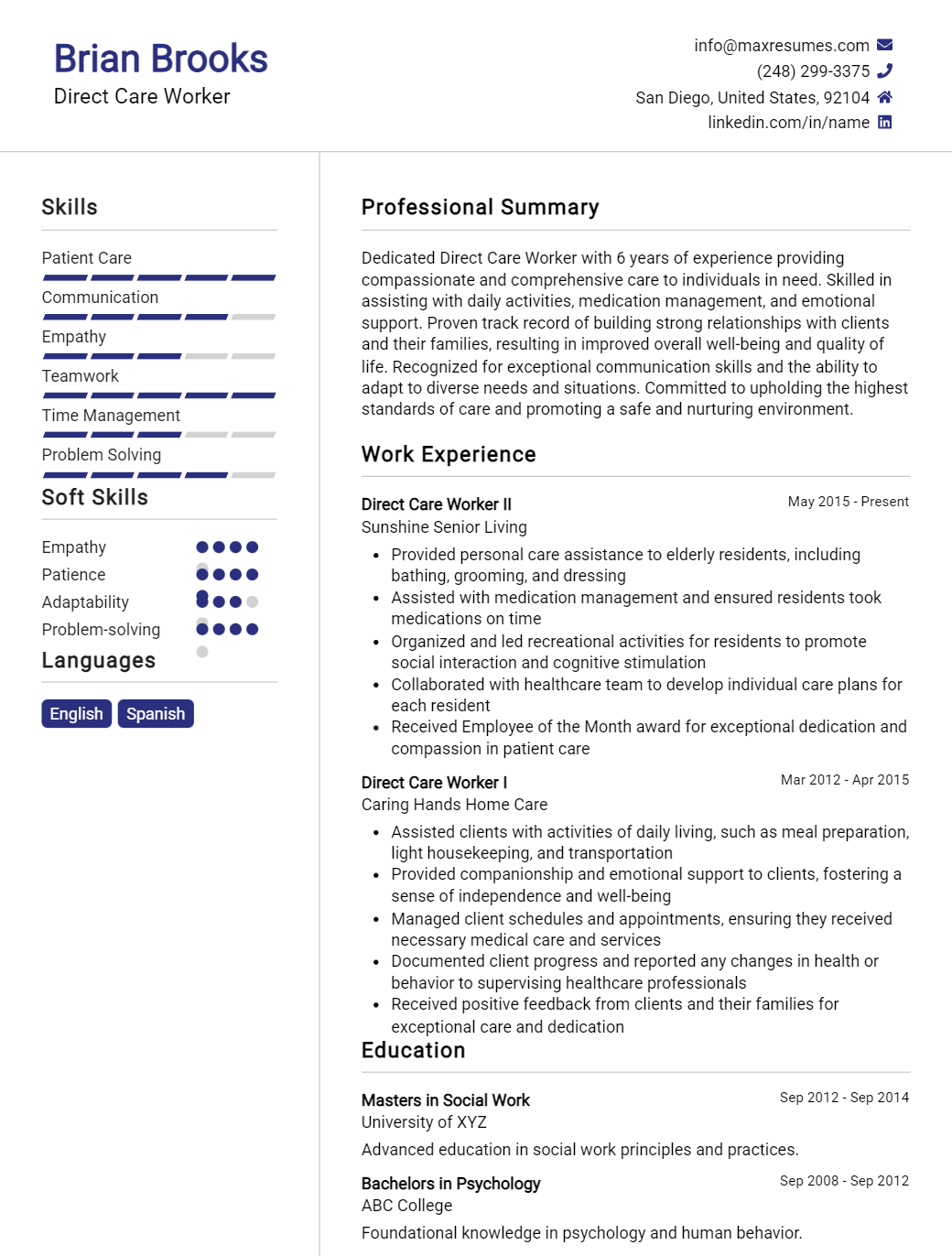 direct-care-worker-resume-sample