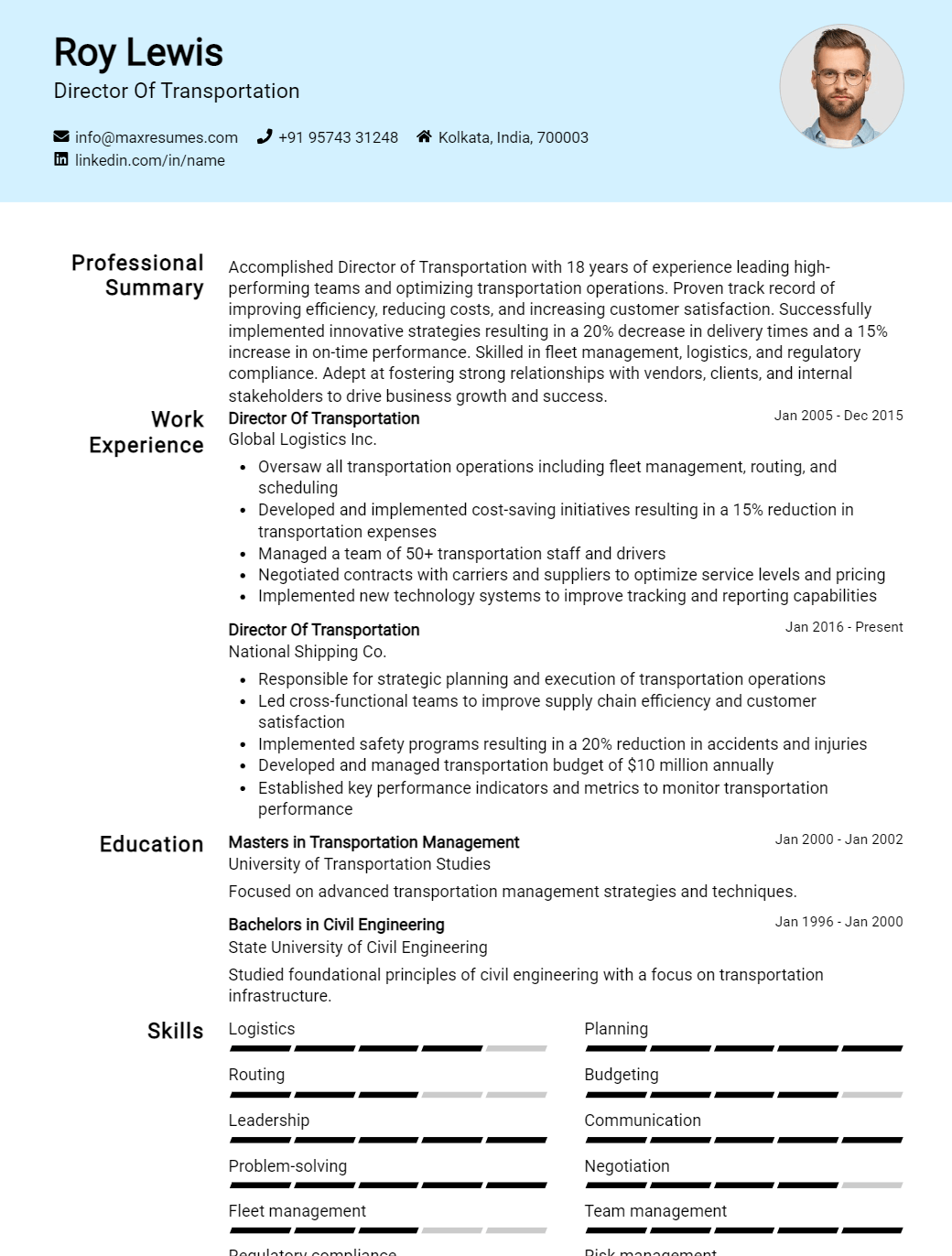 director-of-transportation-resume-sample