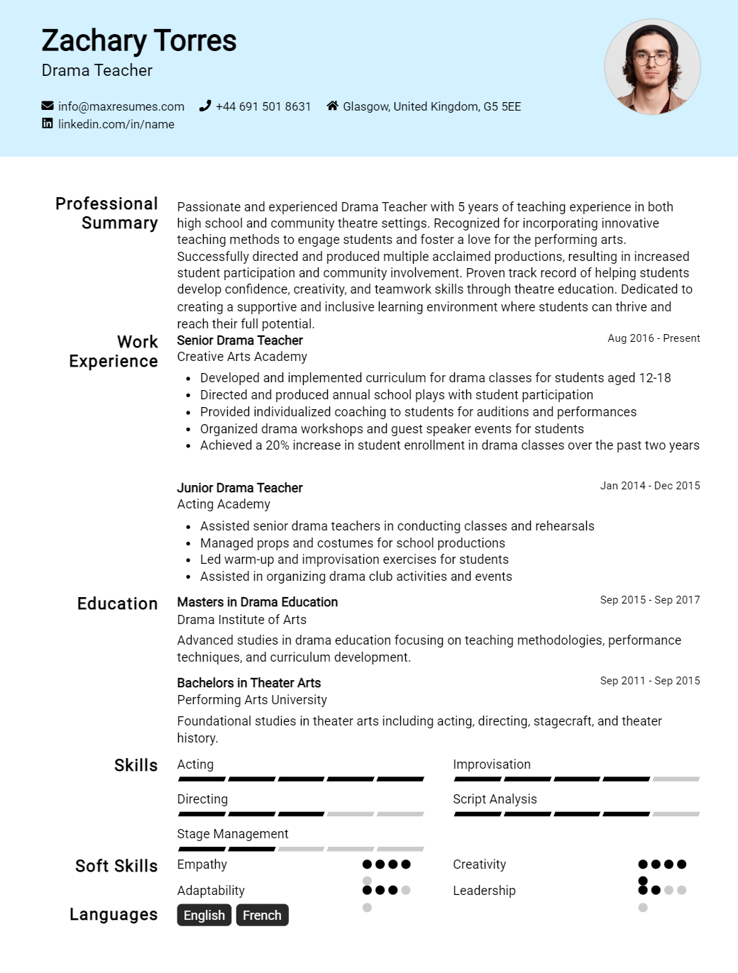 drama-teacher-resume-sample