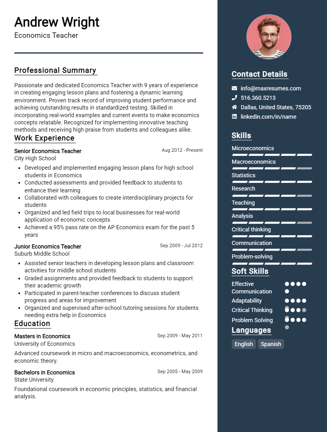 economics-teacher-resume-sample