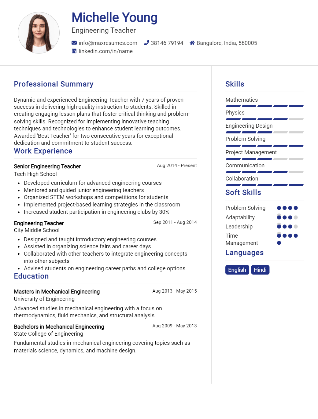 engineering-teacher-resume-sample