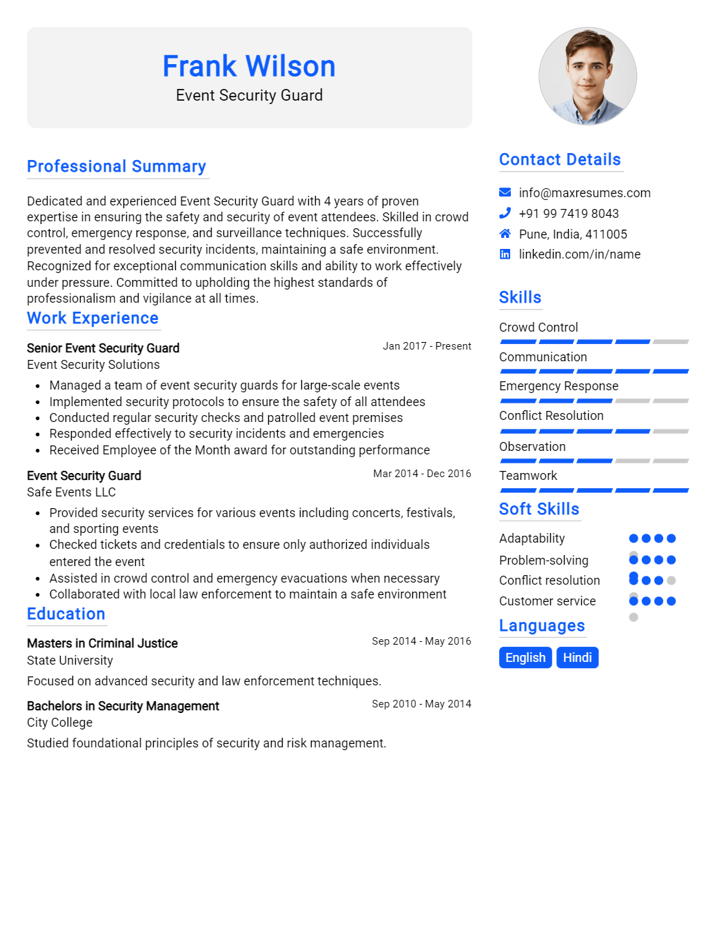 event-security-guard-resume-sample