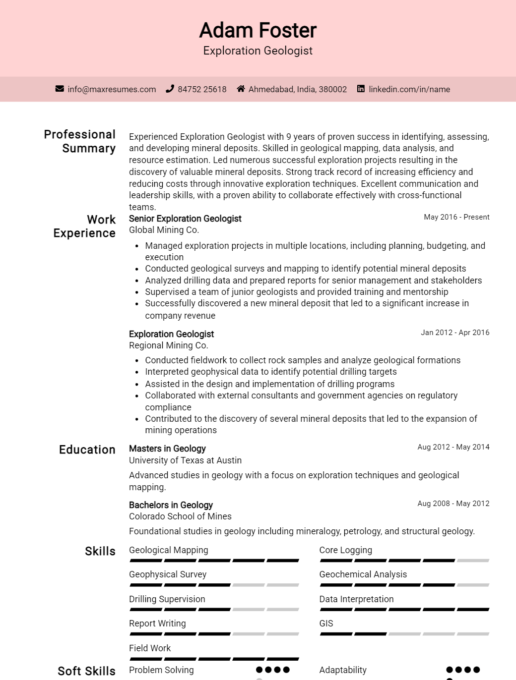 exploration-geologist-resume-sample