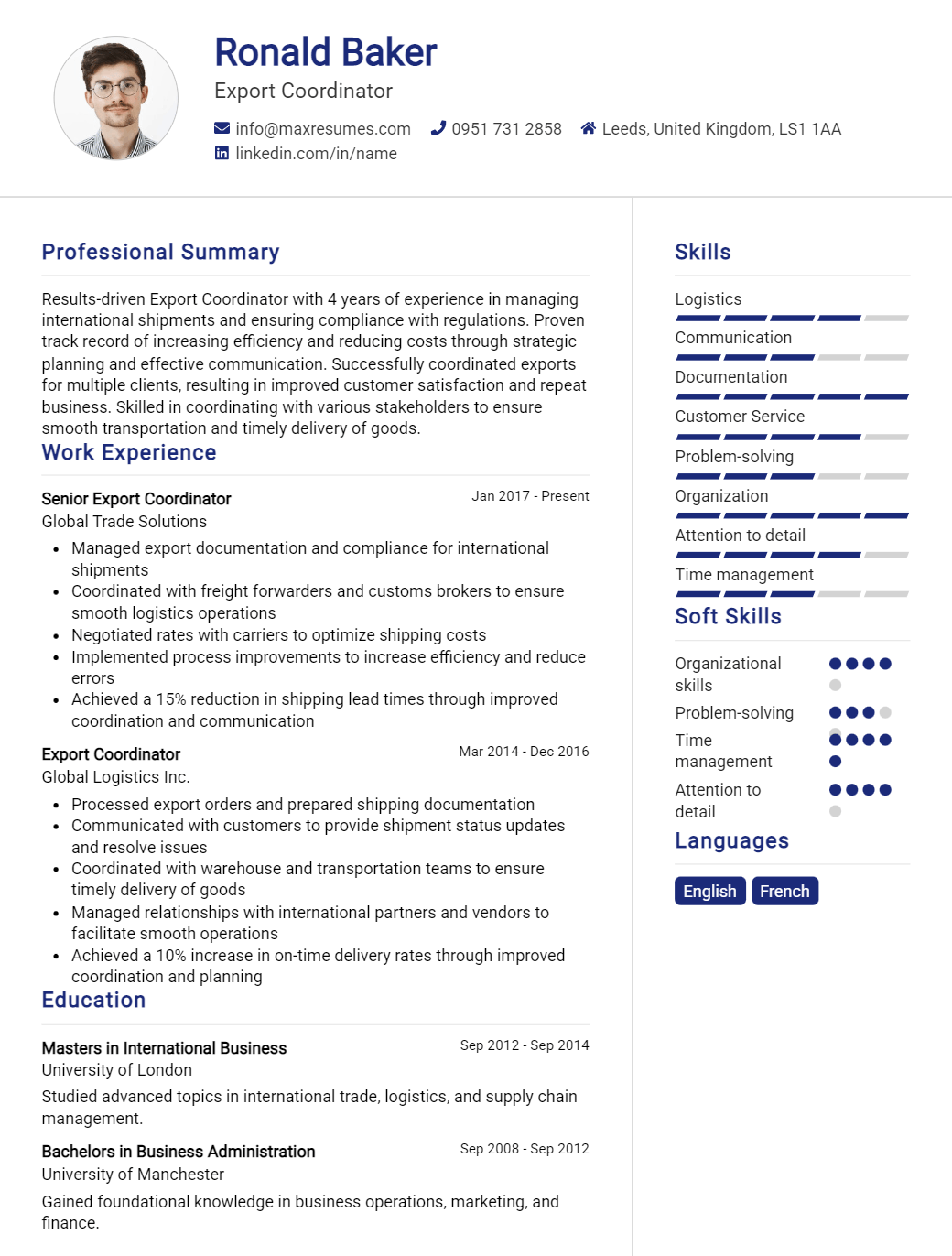 export-coordinator-resume-sample