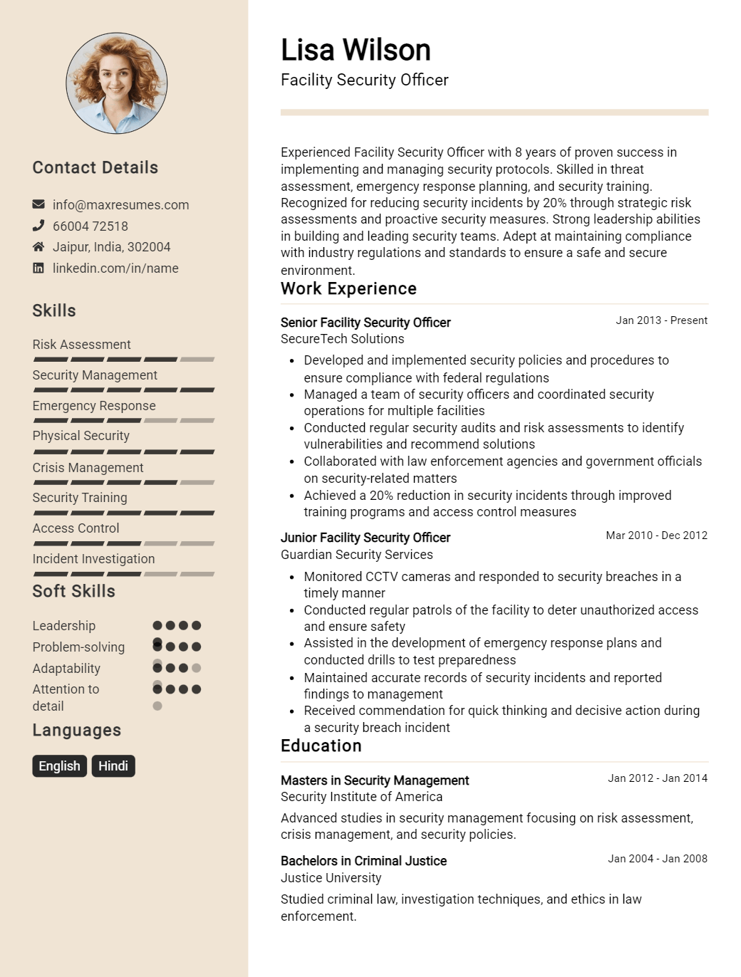 facility-security-officer-resume-sample