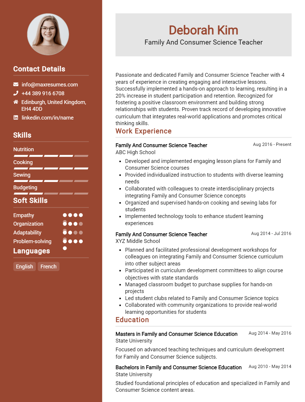 family-and-consumer-science-teacher-resume-sample