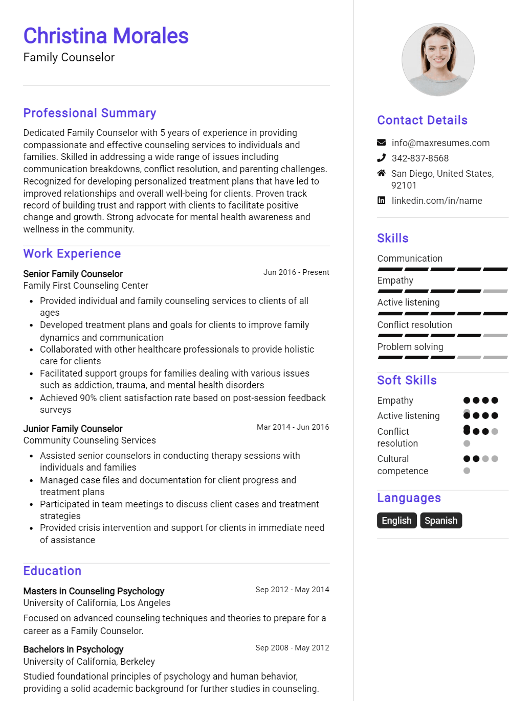 family-counselor-resume-sample
