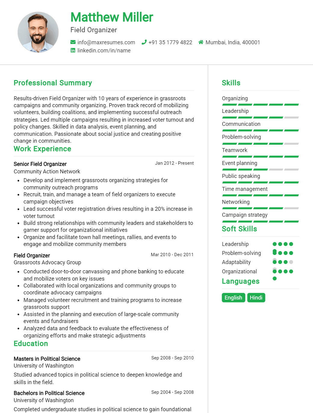 field-organizer-resume-sample