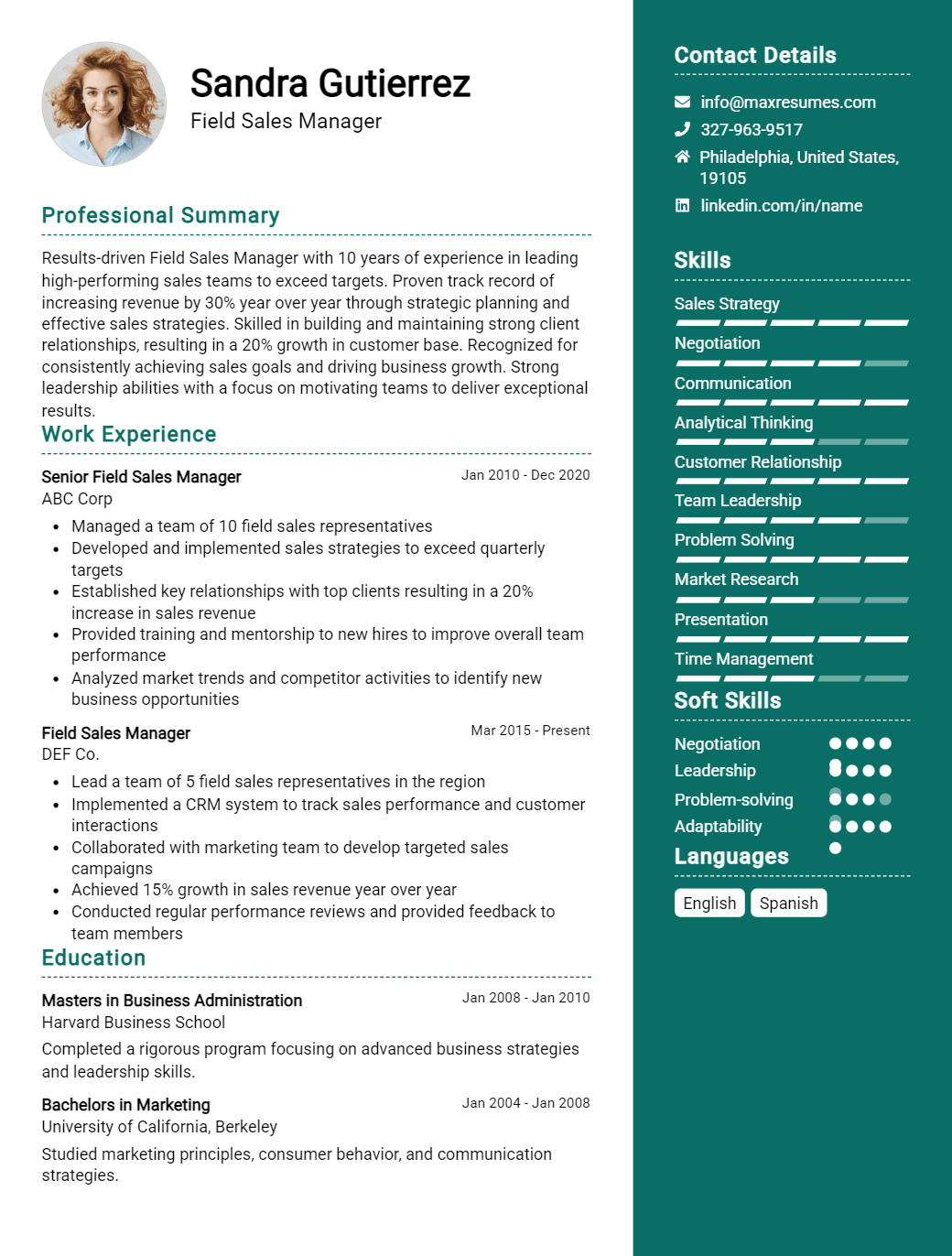 field-sales-manager-resume-sample