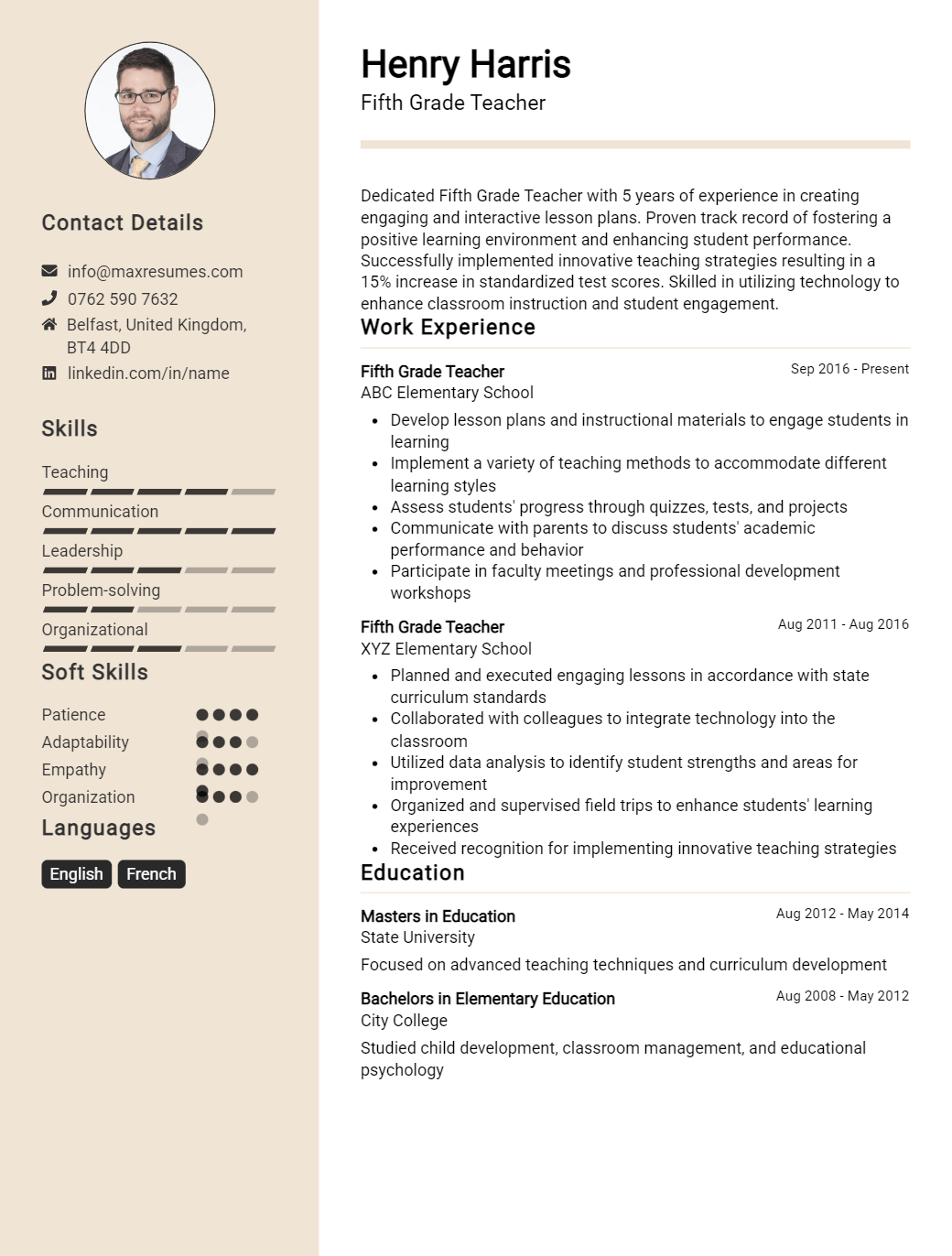 fifth-grade-teacher-resume-sample