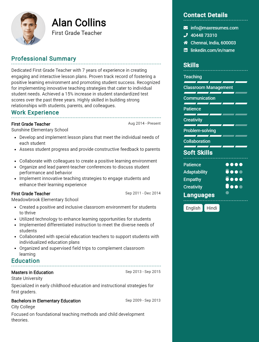 first-grade-teacher-resume-sample