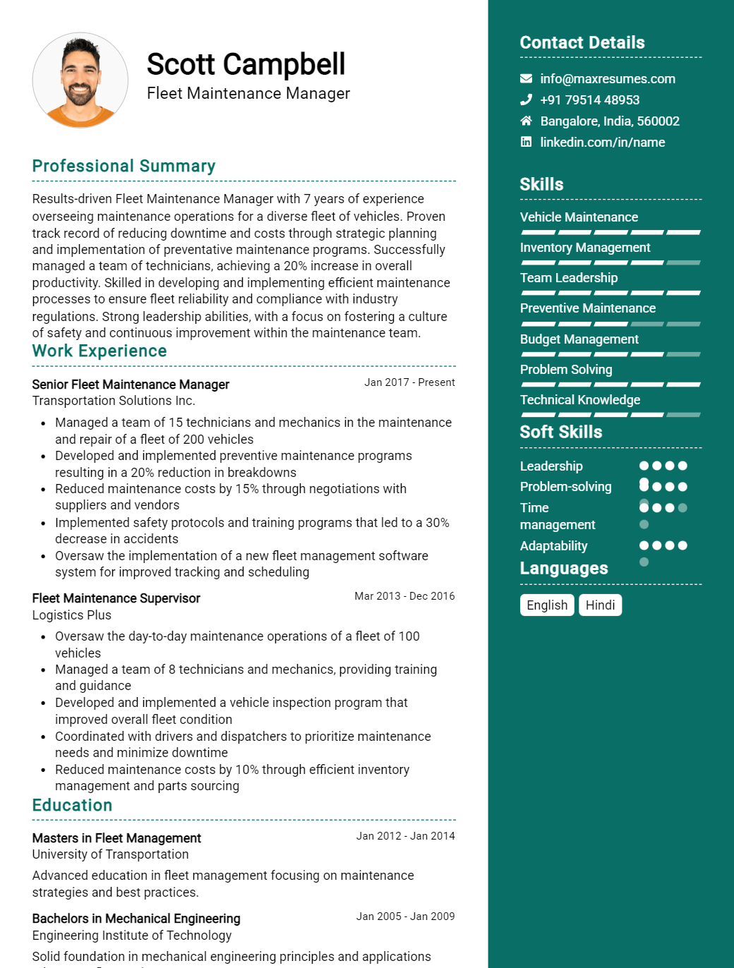 fleet-maintenance-manager-resume-sample