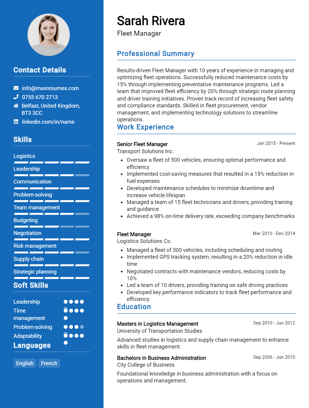fleet-manager-resume-sample