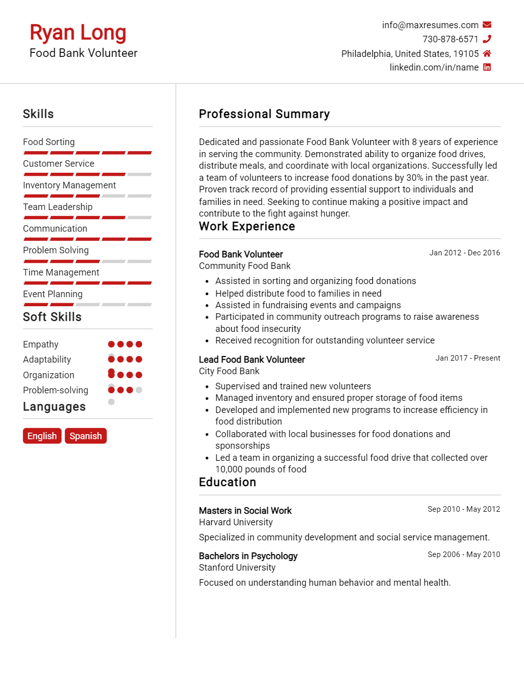 food-bank-volunteer-resume-sample
