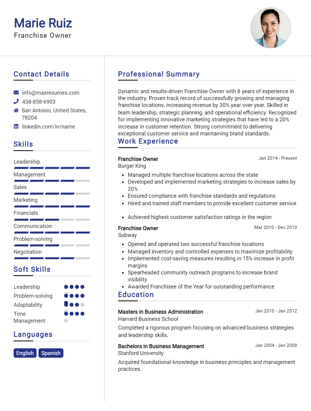 franchise-owner-resume-sample