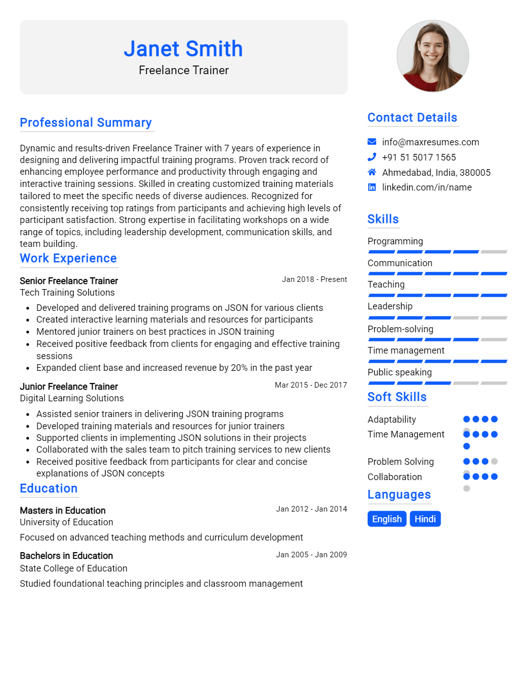 freelance-trainer-resume-sample
