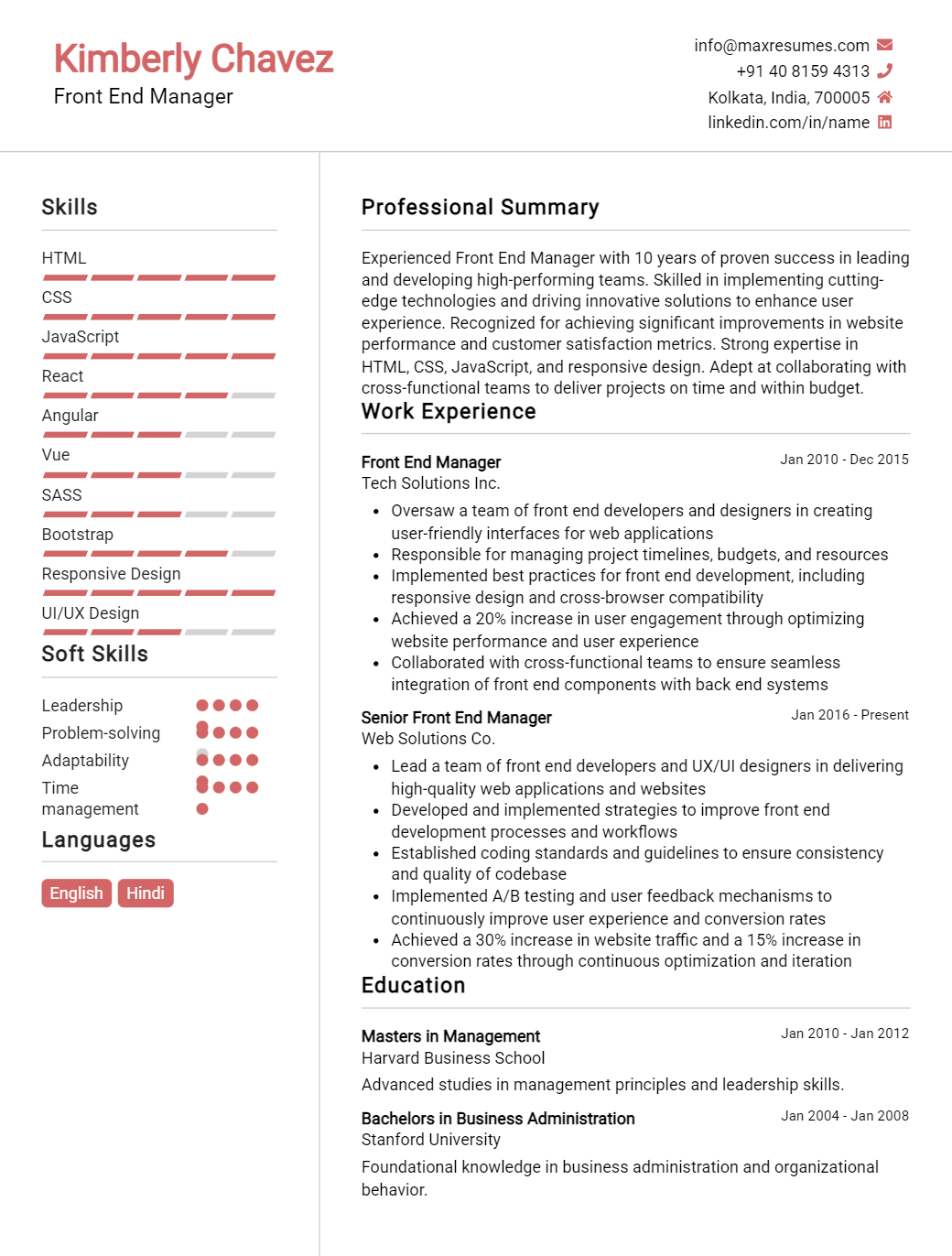front-end-manager-resume-sample