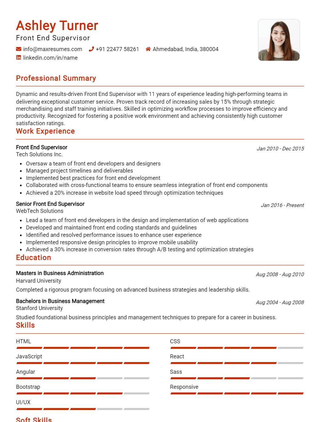 front-end-supervisor-resume-sample