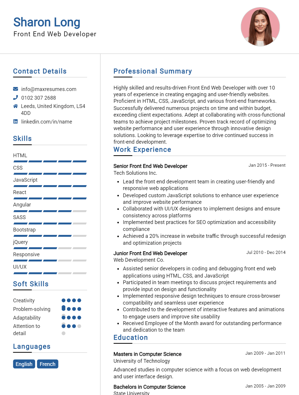 front-end-web-developer-resume-sample