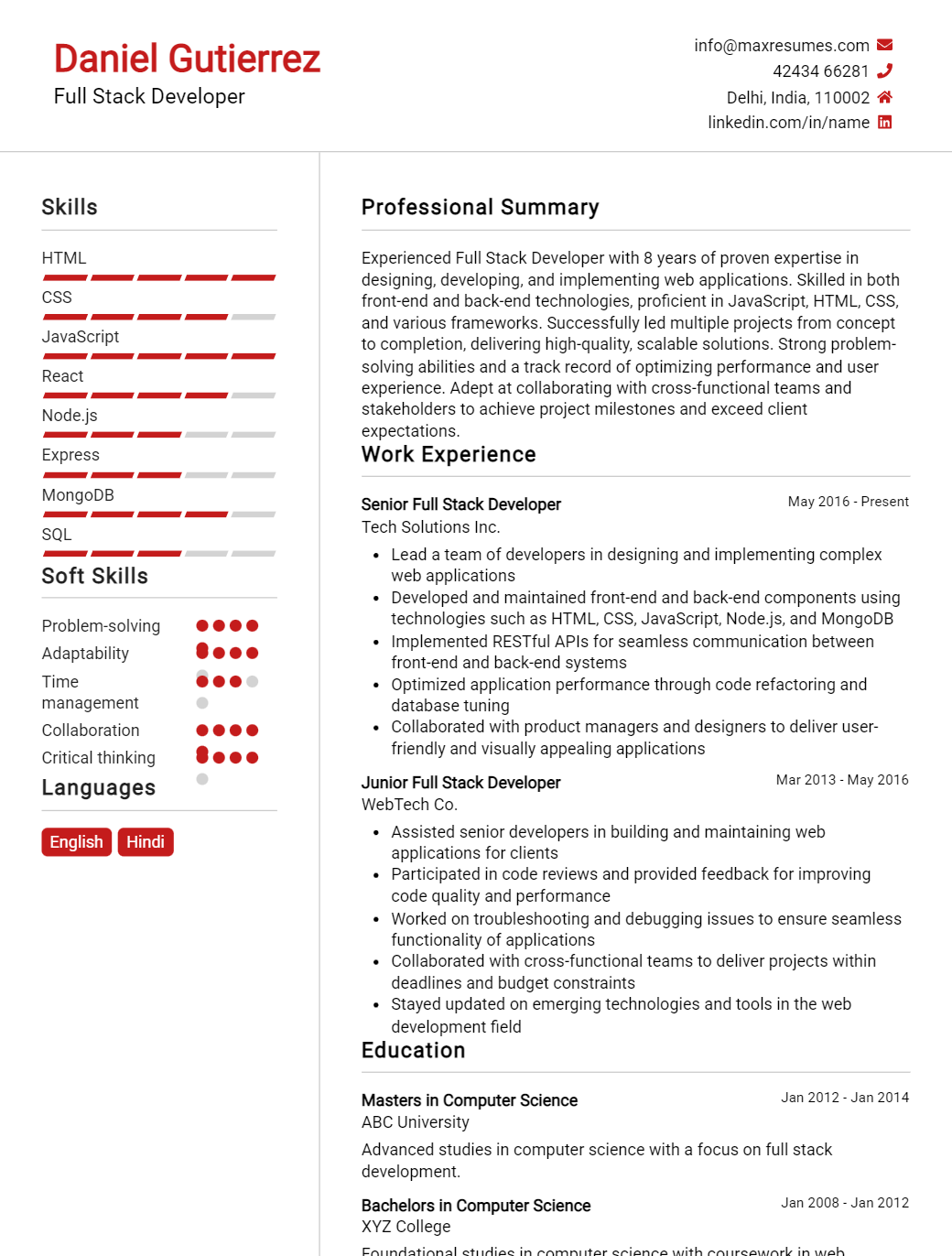 full-stack-developer-resume-sample