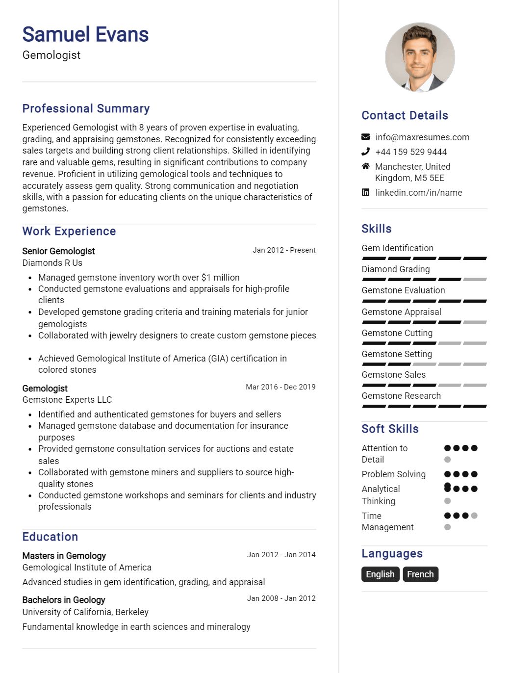 gemologist-resume-sample