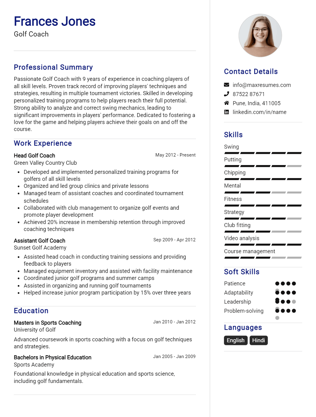 golf-coach-resume-sample