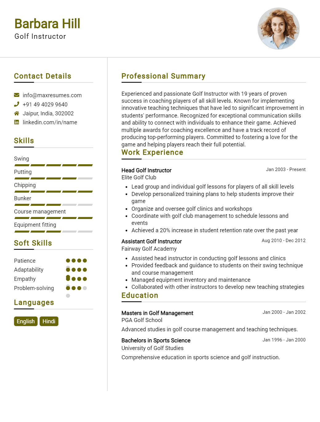 golf-instructor-resume-sample