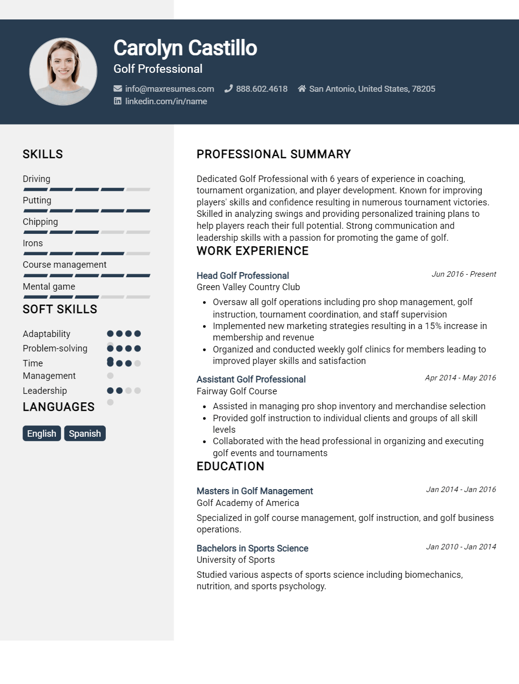 golf-professional-resume-sample